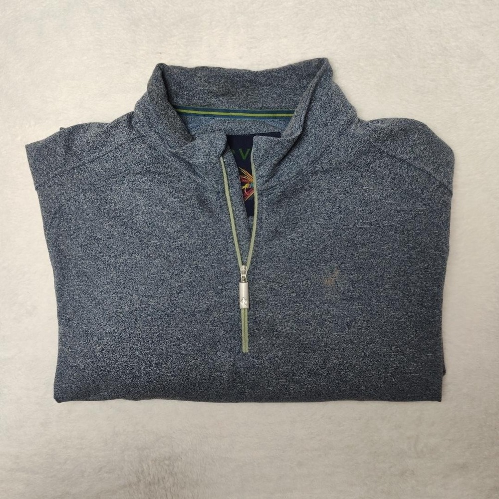 Orvis Sweater Mens Large Blue 1/4 Zip Mock Neck Pima Cotton Tight-Knit Stretch